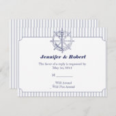 グレー航海のいかり応答カーストライプド上の 出欠カード (正面/裏面)