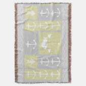 グレー航海のいかり魚風向模様 スローブランケット (正面縦)