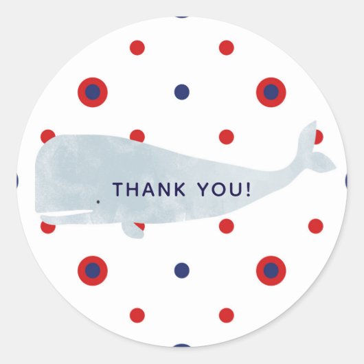 グレー航海のウォーターカラーホエールレッドブルードットパーティー ラウンドシール (正面)