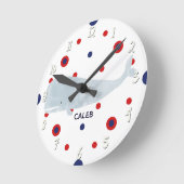 グレー航海のウォーターカラーホエールレッドブルー名 ラウンド壁時計 (傾斜)