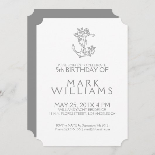 グレー航海のフローラいかり誕生日パーティー招待状 招待状 (正面/裏面)