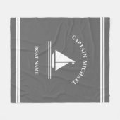 グレー航海のホワイトボート名ボーティングイラストレーション フリースブランケット (正面(横))