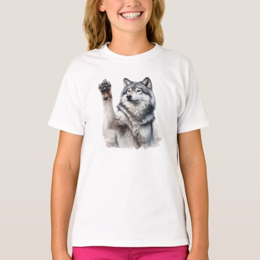 グレー芸術的ウルフ水彩画 Tシャツ (正面)