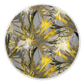 グレー芸術的ブラックおよび金ゴールド抽象芸術フローラ セラミックノブ (正面)