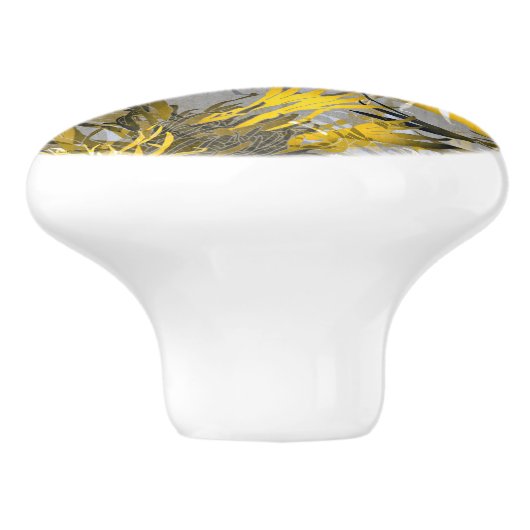 グレー芸術的ブラックおよび金ゴールド抽象芸術フローラ セラミックノブ (側面)