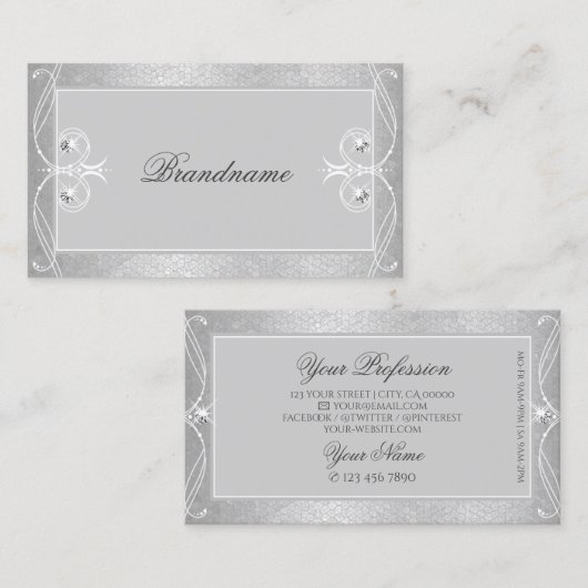 グレー華美シルバーモザイクスパークルジュエリーオーナメント 名刺 (正面/裏面)