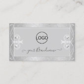 グレー華美シルバーモザイク輝く宝石とロゴ 名刺 (正面)