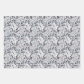 グレー葉と赤の果実のラッピング紙シート ラッピングペーパーシート (正面3)