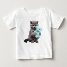 グレー虎猫とテディベア ベビーTシャツ