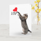 グレー虎猫とハートバルーン カード (黄色い花)