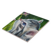 グレー虎猫キッテン&キャタピラーウォーターカラーアート タイル (側面)