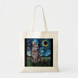 グレー虎猫タイガーキャット星空の夜月と星A トートバッグ
