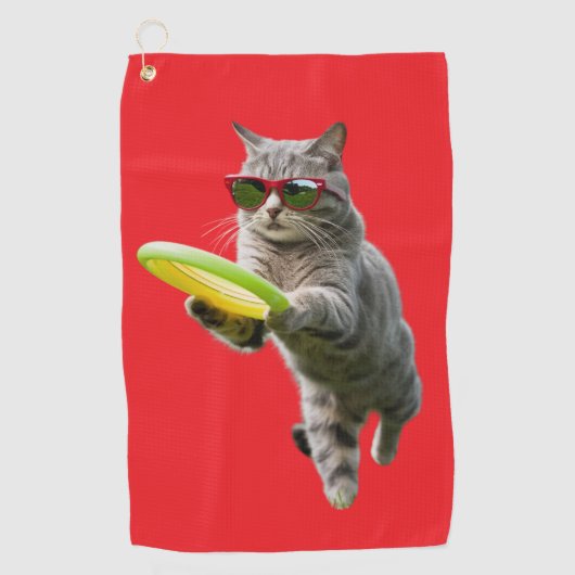 グレー虎猫ディスクゴルファー用タオル ゴルフタオル (正面)