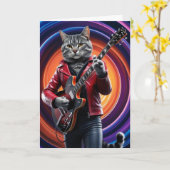 グレー虎猫ロッカーカード カード (黄色い花)