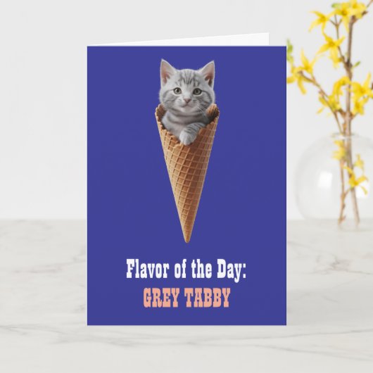 グレー虎猫円錐 カード (黄色い花)