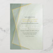 グレー表示の金ゴールドフレーム結婚タイポグラフィの金ゴールド 箔招待状 (正面)