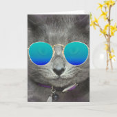グレー誕生日キャットサングラス カード (黄色い花)