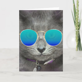 グレー誕生日キャットサングラス カード
