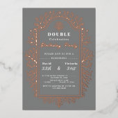 グレー誕生..ダブルお祝いフォイルホリデーカード 箔シーズンカード (正面)