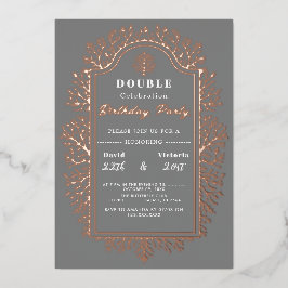 グレー誕生..ダブルお祝いフォイルホリデーカード 箔シーズンカード