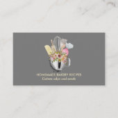 グレー調理師シェフウォーターカラーベーキング器具ベーカリー 名刺 (正面)