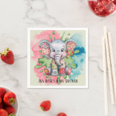 グレー象の縫いフローラパッチワーク赤ちゃんシャワー スタンダードカクテルナプキン (インサイチュ)