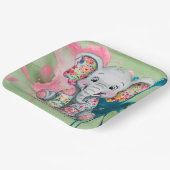 グレー象の縫いフローラパッチワーク赤ちゃんシャワー ペーパープレート (傾斜あり)