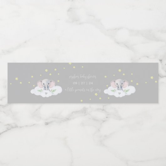 グレー象の赤ちゃんシャワー水ボトルラベル ペットボトルラベル (シングルラベル)