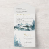 グレー赤面グリーンブルーマウンテンズパインバルミツワー オールインワン招待状 (内側)