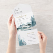 グレー赤面グリーンブルーマウンテンズパイン結婚ズ オールインワン招待状 (貼ってはがせる)