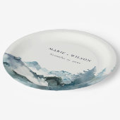 グレー赤面グリーンブルーマウンテンズパイン結婚ズ ペーパープレート (アングル)