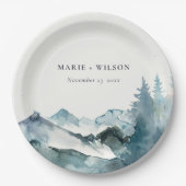 グレー赤面グリーンブルーマウンテンズパイン結婚ズ ペーパープレート (正面)
