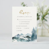 グレー赤面グリーンブルーマウンテンズパイン結婚式RSVP エンクロージャーカード (スタンド正面)