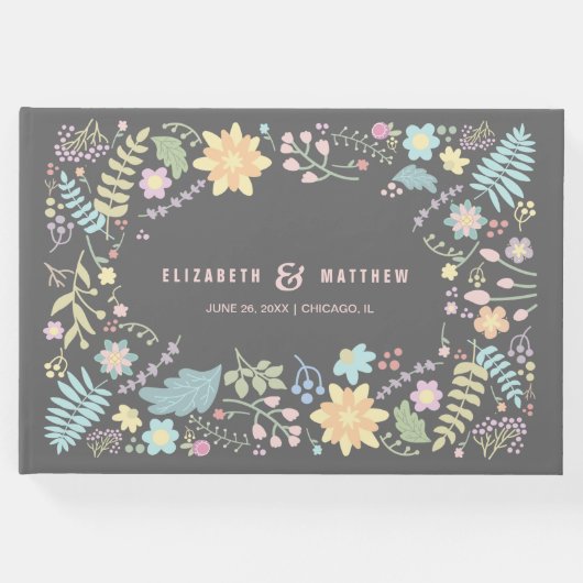 グレー赤面ピモダンンク結婚フローラ ゲストブック (正面)