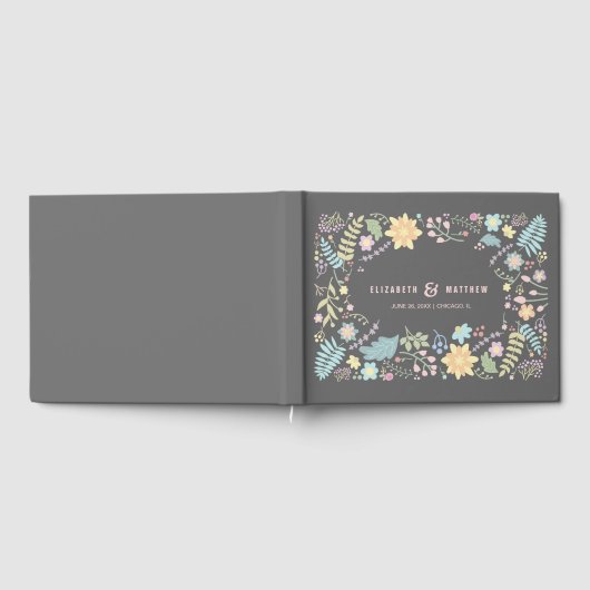 グレー赤面ピモダンンク結婚フローラ ゲストブック (全面)