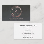 グレー赤面ピンクブラシストロークサークルロゴモノグラム 名刺 (正面/裏面)