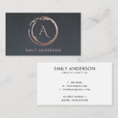 グレー赤面ピンクブラシストロークサークルロゴモノグラム 名刺 (正面/裏面)