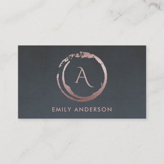 グレー赤面ピンクブラシストロークサークルロゴモノグラム 名刺 (正面)
