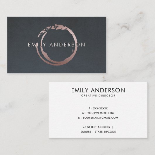 グレー赤面ピンクブラシストローク円マークロゴ 名刺 (正面/裏面)