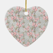 グレー赤面ピンクローゼスフローラドット セラミックオーナメント (裏面)