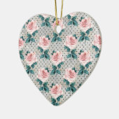 グレー赤面ピンクローゼスフローラドット セラミックオーナメント (左)