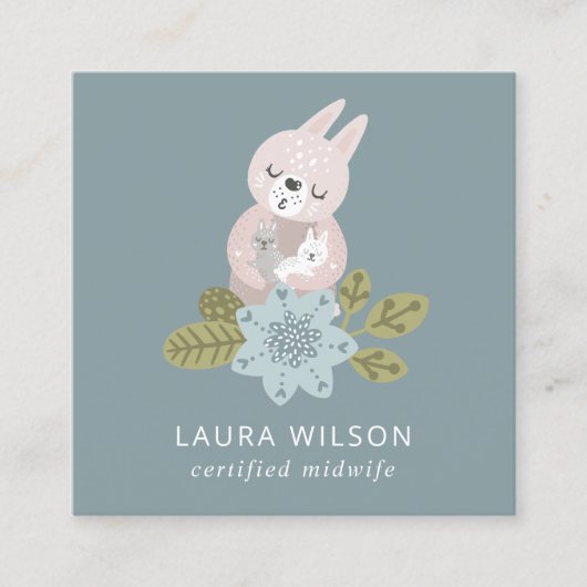 グレー赤面ブルースカンジフローラベアベビーミッドウィフ スクエア名刺 (正面)