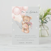 グレー赤面ベアバルーンベビー告知カード サンキューカード (スタンド正面)