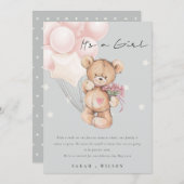 グレー赤面ベアバルーンベビー告知カード サンキューカード (正面/裏面)