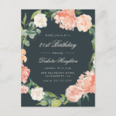 グレー赤面桃水彩花誕生パーティー インビテーションポストカード (正面)