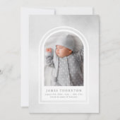 グレー軟水色縁ど光ベビー誕生 案内状 (正面)