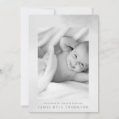 グレー軟水色縁ど光ベビー誕生 案内状 (裏面)