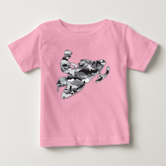 グレー迷彩のスノーモービル ベビーTシャツ (正面)