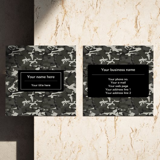 グレー迷彩パターン、軍隊パターン、陸軍 スクエア名刺