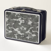 グレー迷彩パターン、軍隊パターン、陸軍 メタルランチボックス (正面)